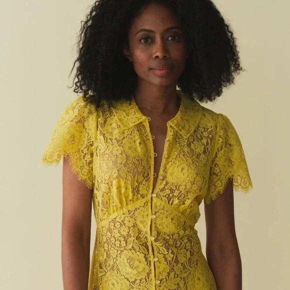 ⚡️⚡️⚡️SOLD⚡️⚡️⚡️⚡️⚡️NWT Doen Sohana yellow lace midi dress Size M - Picture 3 of 14